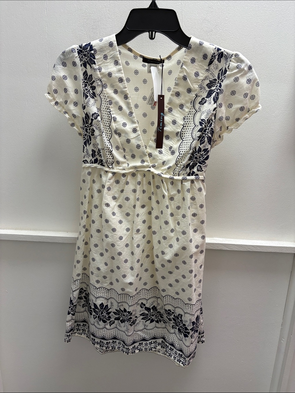 Timing Cream and Navy Floral V-Neck Mini Dress